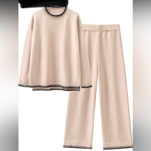 Women’s 2 piece sweater outfit knit wide leg pant small